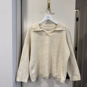 LUCCA Cream Ribbed Knit Sweater